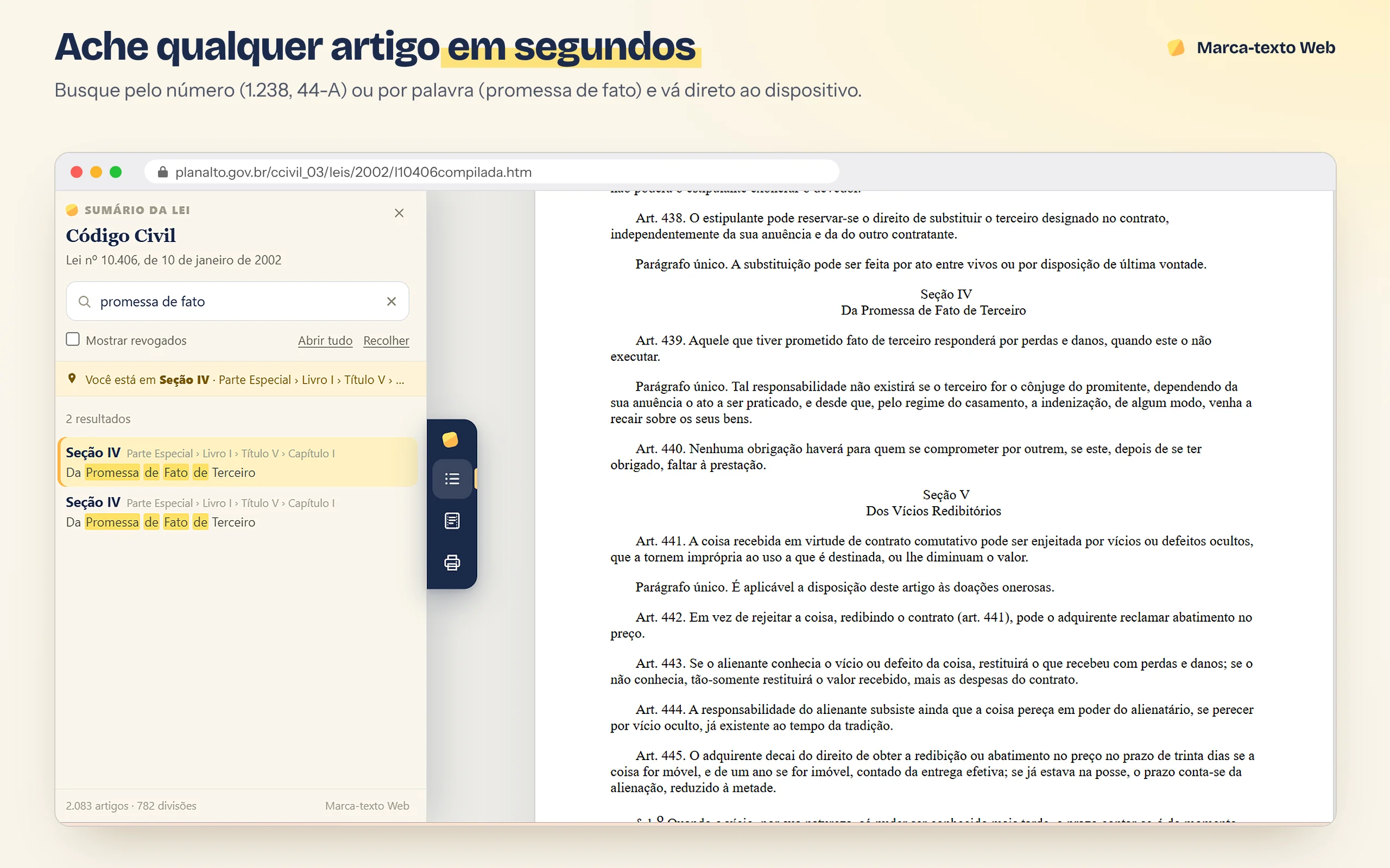 Busca por “promessa de fato” com dois resultados no sumário